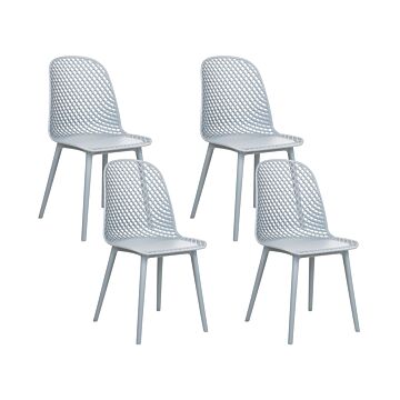 Set Of 4 Dining Chairs Light Blue Synthetic Seat And Legs Open Net Design Backrest Modern Minimalist Beliani