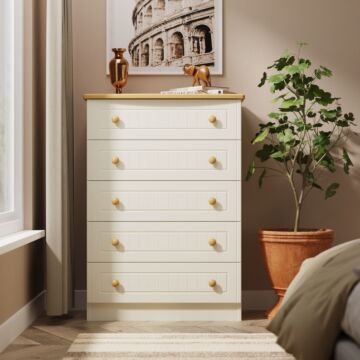 Warwick 5 Drawer Chest In Cream Ash & Modern Oak