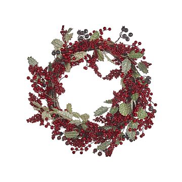 Christmas Wreath Red Synthetic Material 40 Cm Berries Traditional Design Round Beliani
