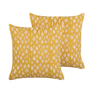 Scatter Cushions Cotton Leaf Pattern 45 X 45 Cm Decorative Tassels Removable Cover Decor Accessories Beliani