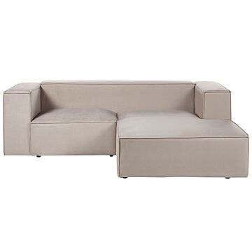 Left Hand 2 Seater Corner Sofa Taupe Velvet Upholstered Low Backrest Minimalistic Style Beliani