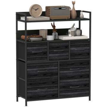 Homcom Rustic Chest Of Seven Fabric Drawers - Black