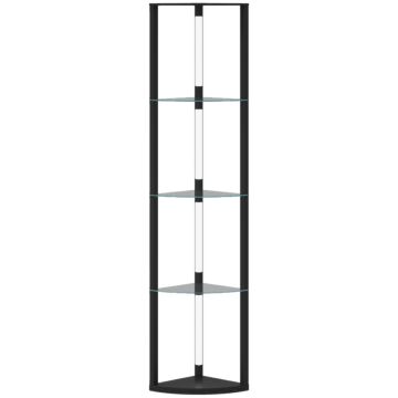 Homcom Led Floor Lamp With Shelves, Dimmable Standing Lamp With Foot Switch For Living Room, Bedroom, Black