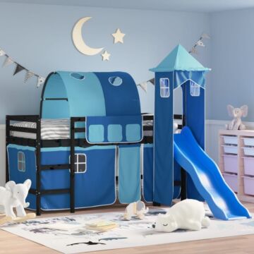 Vidaxl Kids' Loft Bed With Tower Blue 80x200 Cm Solid Wood Pine