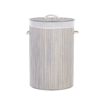 Laundry Basket Bit Grey Bamboo Polyester Insert With Removable Lid Handles Modern Design Multifunctional Beliani