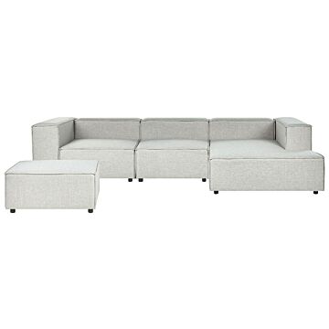 Modular Left Hand Sofa Grey Linen 3 Seater With Ottoman Sectional Corner Sofa With Black Legs Modern Living Room Beliani