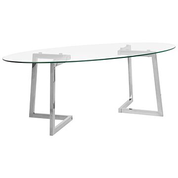 Coffee Table Silver Glass 120 X 60 Cm Metal Legs Modern Beliani