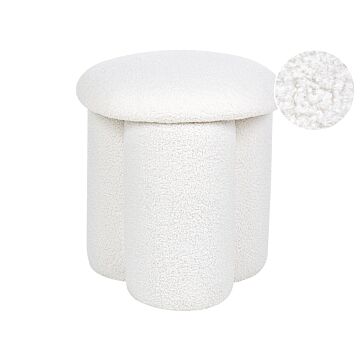 Pouffe White Boucle Round 40 X 40 X 45 Cm Footstool Accent Upholstery Mushroom Shaped Modern Living Room Bedroom Furniture Beliani