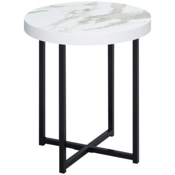 Homcom Round Side Table With Metal Legs, Modern End Table Bedside Table For Living Room, Bedroom, White