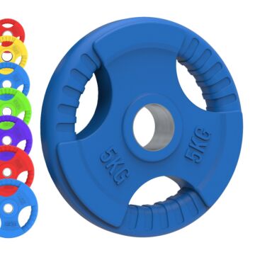 Olympic Tri-grip Rubber Weight Plates - Colour Pairs & Sets 15kg Set (2.5kg Pair + 5kg Pair)