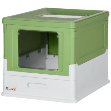 Pawhut Hooded Cat Litter Box, Portable Pet Toilet, With Scoop, Front Entry - Lime Green