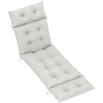 Outsunny Sun Lounger Cushion Only, 190x56x10cm Garden Lounge Chair Cushion, Upf20+ 220gsm Fabric, Thick Sunbed Replacement Cushion With 6 Ties, Light Grey