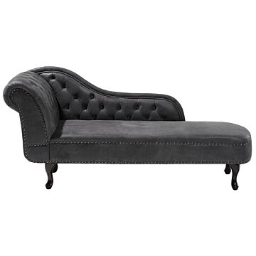 Chaise Lounge Grey Left Hand Faux Suede Buttoned Beliani