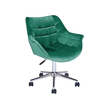Office Swivel Chair Green Velvet Height Adjustable Beliani