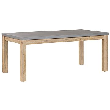 Outdoor Dining Table Grey Concrete Tabletop Wooden Legs Acacia 180 X 90 Cm 8-seater Modern Industrial Patio Beliani