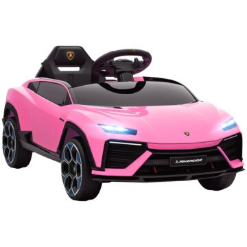 Aiyaplay 12v Licensed Lamborghini Electric Cars For Kids, Ride On Car With Remote Control For 3-6 Years Old, Pink