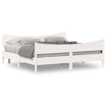 Vidaxl Bed Frame With Headboard White 200x200 Cm Solid Wood Pine