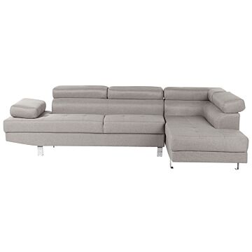 Corner Sofa Light Grey Fabric L-shaped Adjustable Headrests And Armrests Beliani