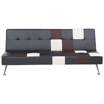 Sofa Bed Black And Brown 3-seater Faux Leather Patchwork Upholstery Click Clack Beliani