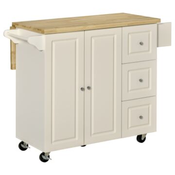 Homcom Drop-leaf Kitchen Island On Wheels Utility Storage Cart With Drawers & Cabinet For Kitchen, Dining & Living Room
