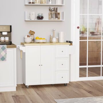 Homcom Drop-leaf Kitchen Island On Wheels Utility Storage Cart With Drawers & Cabinet For Kitchen, Dining &