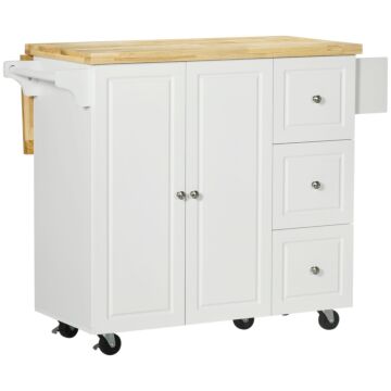 Homcom Drop-leaf Kitchen Island On Wheels Utility Storage Cart With Drawers & Cabinet For Kitchen, Dining & Living Room