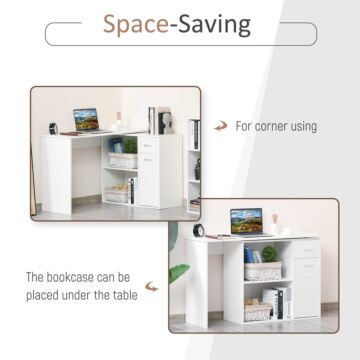 Homcom L-shaped Corner Computer Desk Table Study Table Pc Workstation With Storage Shelf Drawer Home Office White