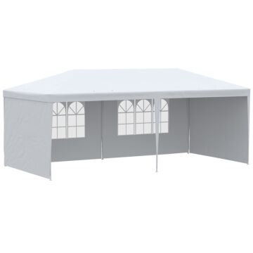Outsunny 6 X 3 M Party Tent Gazebo Marquee Outdoor Patio Canopy Shelter With Windows And Side Panels White