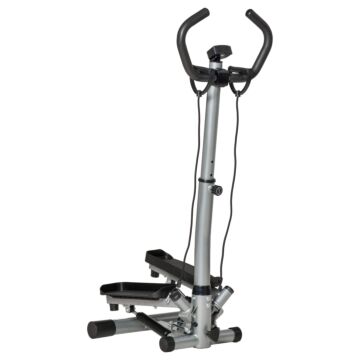 Homcom Adjustable Twist Stepper Fitness Step Machine, Lcd Screen, Height-adjust Handlebars, Home Gym, Silver And Black
