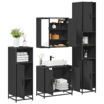 Vidaxl 4 Piece Bathroom Furniture Set Black Engineered Wood