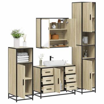 Vidaxl 4 Piece Bathroom Furniture Set Sonoma Oak Engineered Wood