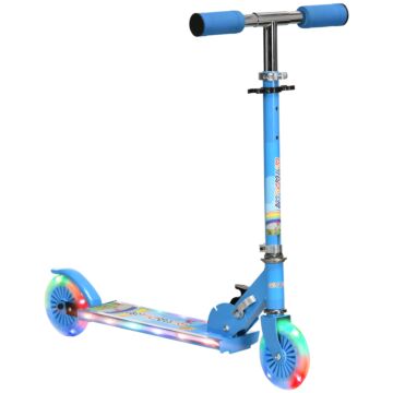 Homcom Kids Scooter, With Lights, Music, Adjustable Height, Foldable Frame, For Ages 3-7 Years - Blue
