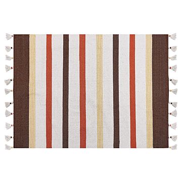 Area Rag Rug Brown And Beige Stripes Cotton 140 X 200 Cm Rectangular Hand Woven Beliani