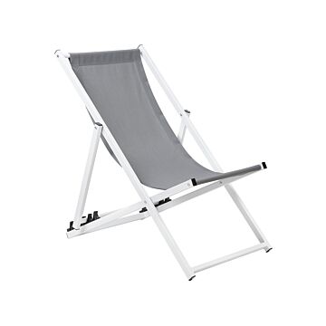 Deck Chair Grey With White Aluminium Frame Folding Adjustable Sling Backrest Beach Coastal Beliani