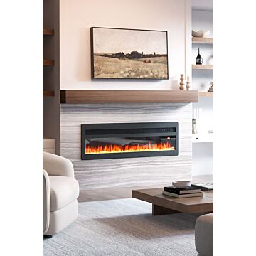 50 Inch Wall Mounted Electric Fireplace Freestanding With Remote Control, 12 Adjustable Flames