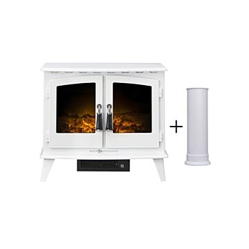 Adam Woodhouse Electric Stove In Pure White With Straight Stove Pipe In Pure White