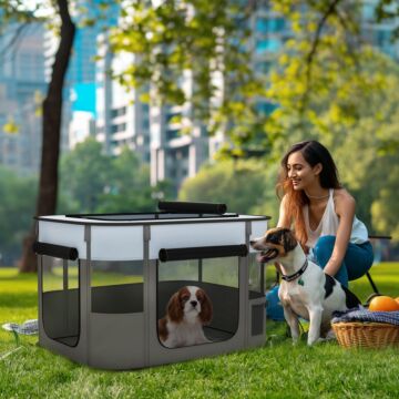 Pawhut Foldable Dog Pen With Storage Bag For Indoor/outdoor Use, Grey