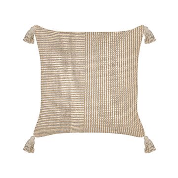 Scatter Cushion Beige Cotton 45 X 45 Cm Pillow Cover Solid Pattern With Polyester Filling Beliani