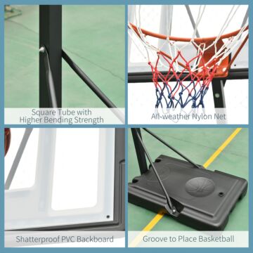 Homcom Basketball Hoop Freestanding 255-305cm Hoop Height Adjustable Stand With Backboard Wheels For Teens Adults Black