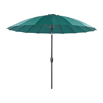 Market Garden Parasol Emerald Green Fabric Aluminium Pole ⌀ 255 Cm Modern Octagonal Outdoor Umbrella Crank Mechanism Tilting Uv Resistant Beliani