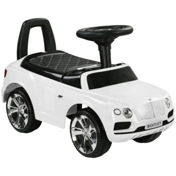 Aiyaplay Bentley Bentayga Licensed Foot To Floor Ride On Car, Sliding Car Push Along Car W/ Under Seat Storage - White