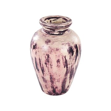 Decorative Vase Violet And Beige Terracotta 34 Cm Handmade Painted Retro Vintage-inspired Design Beliani