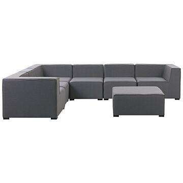 Corner Sofa Set Grey Fabric Upholstery 7 Seater With Ottoman Indoor Outdoor Modular Garden Lounge Set Right Hand Beliani