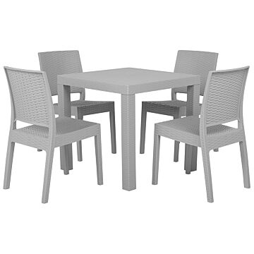 Garden Dining Set Light Grey Square Table 80 X 80 Cm 4 Stackable Chairs 4 Seater Minimalistic Beliani