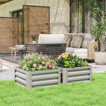 Outsunny Set Of Two 60 X 60cm Steel Planter Boxes - Light Grey