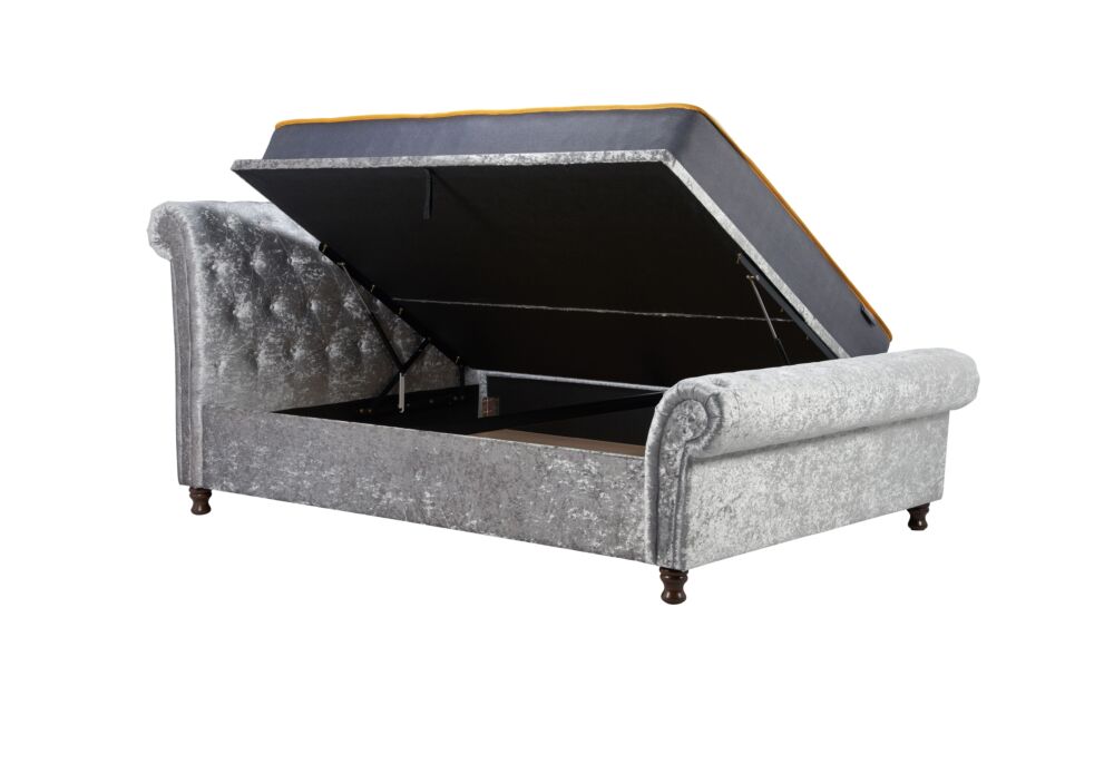 Castello Double Side Ottoman Bed Steel Crushed Velvet