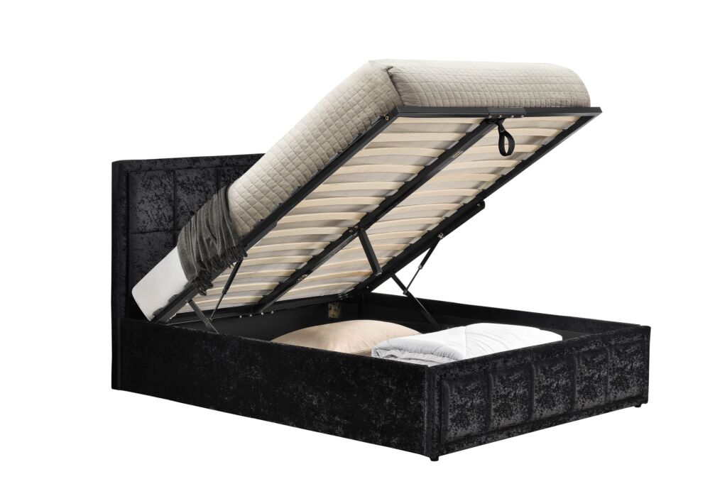 Hannover King Ottoman Bed Black Crushed Velvet