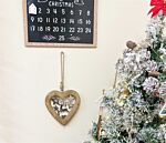 Small Wood Hanging Heart With Metal Reindeer & Stars