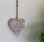 Small Hanging Silver Heart With Love Quote