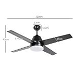 Homcom Ceiling Fan With Led Light, Flush Mount Ceiling Fan Lights With Reversible Blades, Remote, Black And Walnut Brown